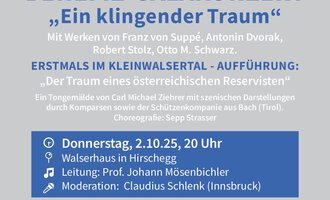 A poster for a benefit gala concert titled "A Ringing Dream". The event takes place on October 2, 2025, at Walserhaus in Hirschegg and features works by renowned composers. | © Euregio Blasorchester