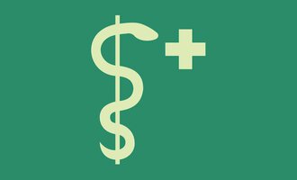 A graphic symbol that combines a dollar sign with a medical cross. It conveys health and financial themes. | © Help Ärztlicher Wochenend- und Feiertagsdienst