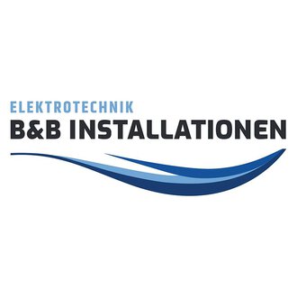 Ein Logo der Firma B&B Installationen, die sich auf Elektrotechnik spezialisiert hat. Es kombiniert moderne Schriftarten mit einer stilisierten Wellenform in Blau. | © B&B Installationen Frank Berwanger Logo