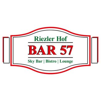 A sign with the name "BAR 57" in the Riezler Hof. It is described as a sky bar, bistro, and lounge. | © Bar57 Logo