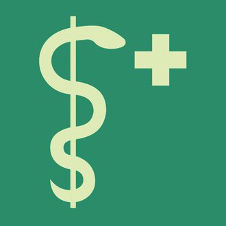 A symbol that combines money and health, featuring a dollar sign and a medical cross. The background is green and the icons are in a light color.