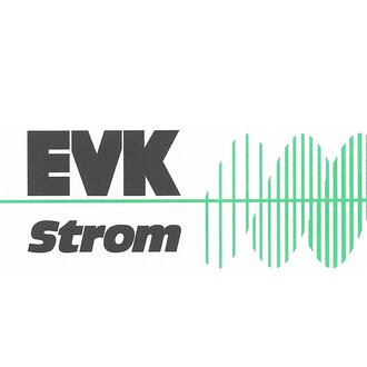 The image shows the logo of EVK Strom with a graphic representation of wave lines. The colors are black and green. | © Energieversorgung Kleinwalsertal Logo