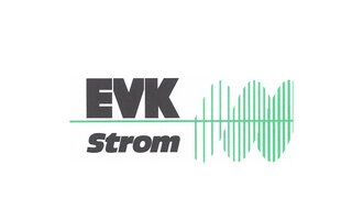The image shows the logo of EVK Strom with a graphic representation of wave lines. The colors are black and green. | © Energieversorgung Kleinwalsertal Logo