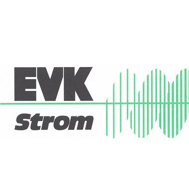The image shows the logo of EVK Strom with a graphic representation of wave lines. The colors are black and green. | © Energieversorgung Kleinwalsertal Logo
