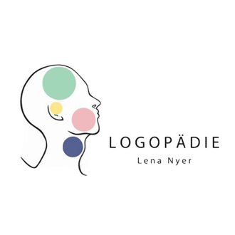 Ein minimalistisches Logo mit dem Wort "LOGOPÄDIE" und dem Namen "Lena Nyer". Es zeigt eine stilisierte Profilansicht eines Kopfes mit bunten Kreisen. | © Logopädie Lena Nyer Logo