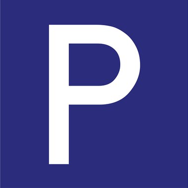 Ein einfaches, großes "P" auf einem blauen Hintergrund. Es handelt sich um ein minimalistisches Design. | © Parkplatz